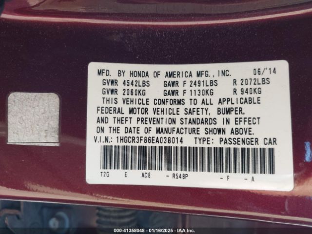 1HGCR3F86EA038014 Honda Accord Ex-l V-6