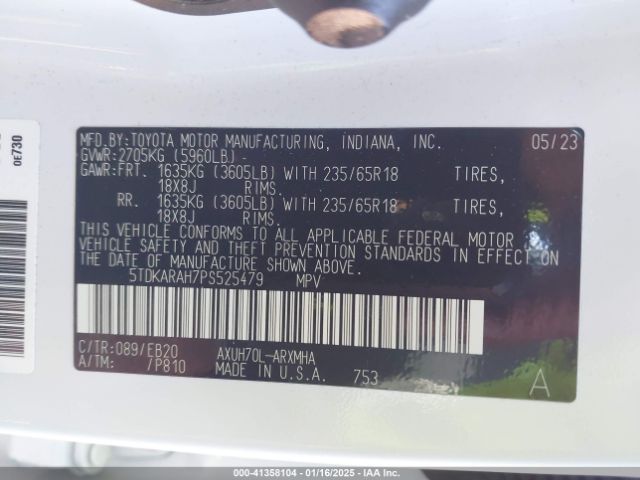 5TDKARAH7PS525479 Toyota Highlander Hybrid Xle