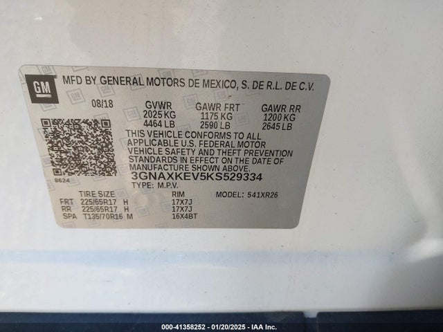 3GNAXKEV5KS529334 Chevrolet EQUINOX LT