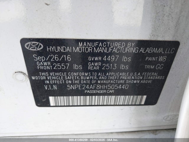 5NPE24AF8HH505440 Hyundai SONATA SE