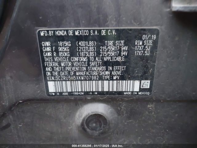 3CZRU5H5XKM707982 Honda HR-V EX