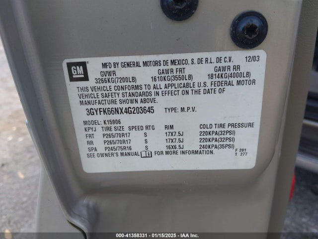 2004 CADILLAC ESCALADE ESV 3GYFK66NX4G203645 Photo 8