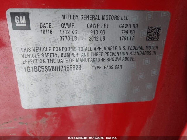 1G1BC5SM9H7156823 Chevrolet Cruze Ls Auto