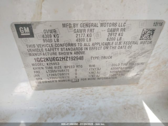 1GC2KUEG2HZ192948 Chevrolet Silverado 2500hd Wt