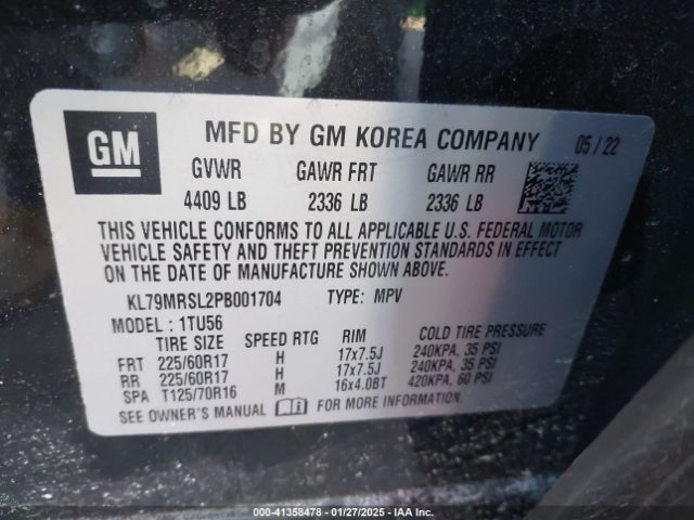 KL79MRSL2PB001704 Chevrolet Trailblazer Awd Lt