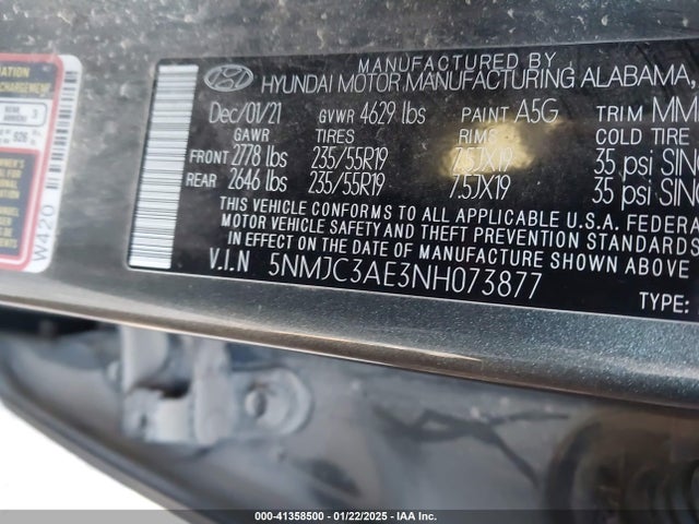 5NMJC3AE3NH073877 Hyundai TUCSON SEL