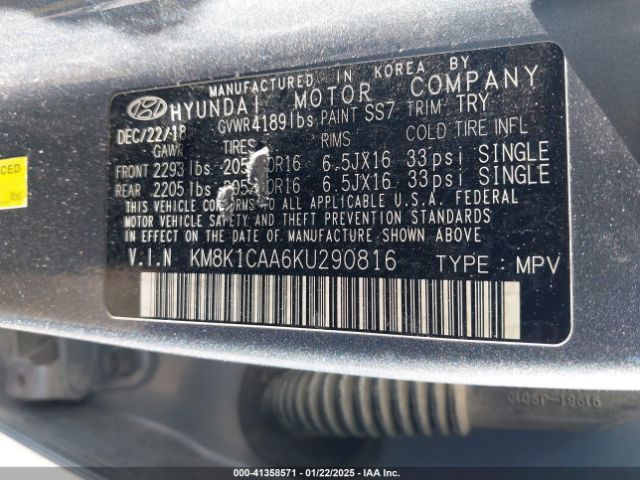 KM8K1CAA6KU290816 Hyundai Kona Se