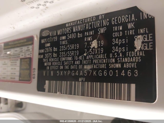 KIA Sorento 3.3l S 2019 5XYPG4A57KG601463 Image 9