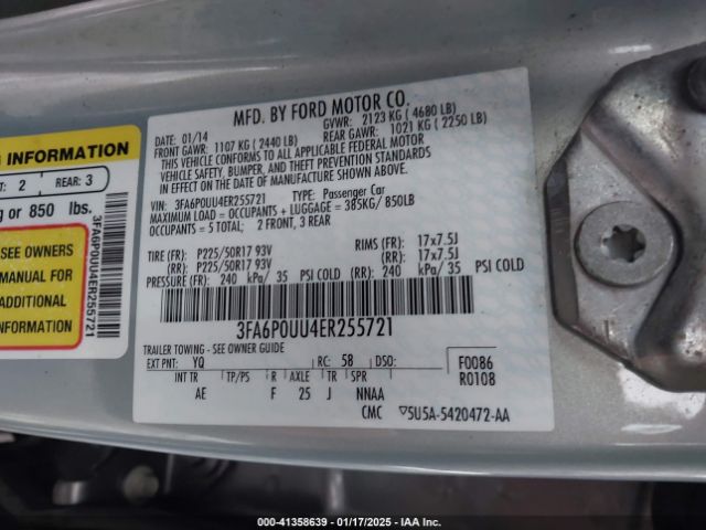 3FA6P0UU4ER255721 Ford Fusion Hybrid S