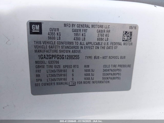 1GAZGPFG5G1288255 Chevrolet Express 3500 Lt