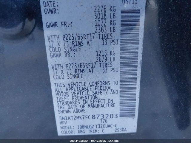 Nissan ROGUE SV 2015 5N1AT2MK7FC873203 Image 9