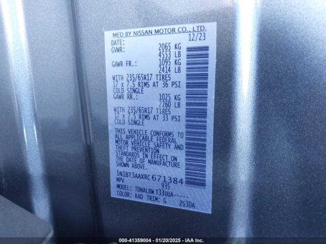 5N1BT3AAXRC671384 Nissan Rogue S Fwd