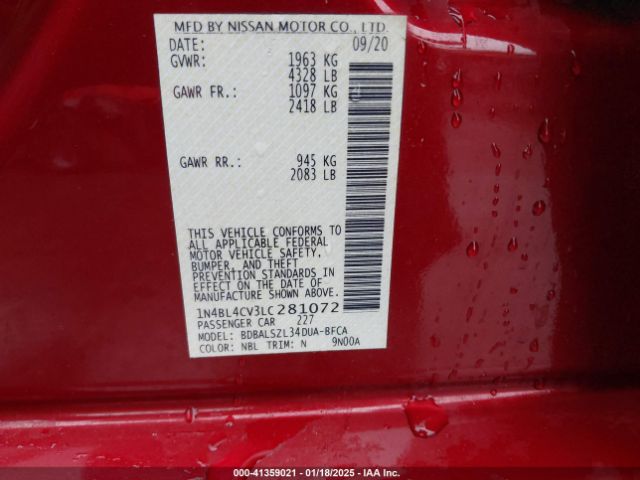 1N4BL4CV3LC281072 Nissan Altima Sr Fwd
