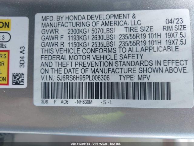 5J6RS6H95PL006306 Honda Cr-v Hybrid Sport Touring