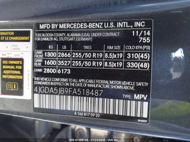 4JGDA5JB9FA518487 Mercedes-Benz ML 350