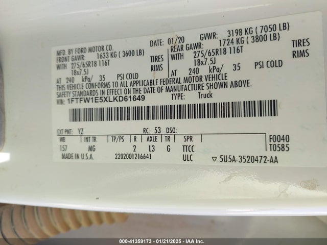 Ford F-150 Xlt 2020 1FTFW1E5XLKD61649 Image 9