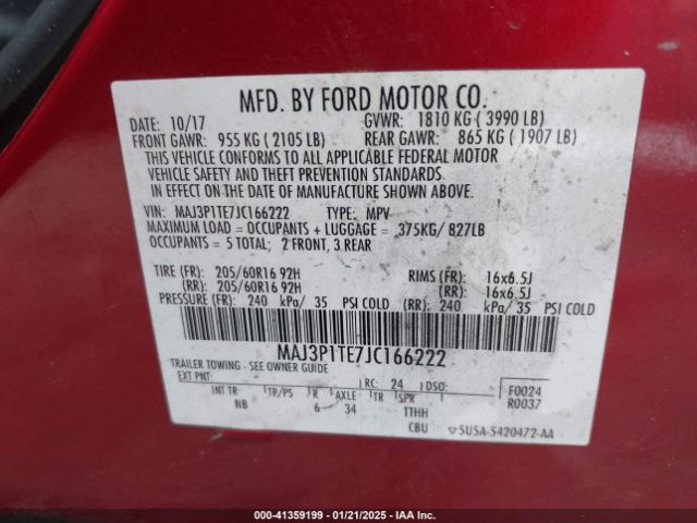MAJ3P1TE7JC166222 Ford Ecosport Se