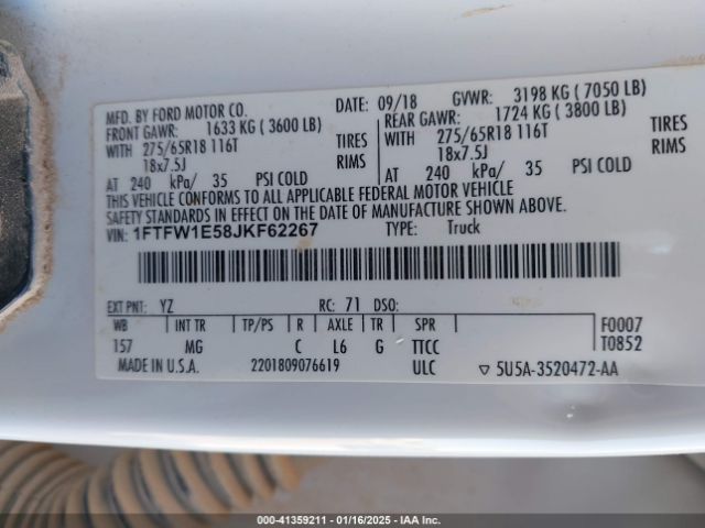 1FTFW1E58JKF62267 Ford F-150 Xlt