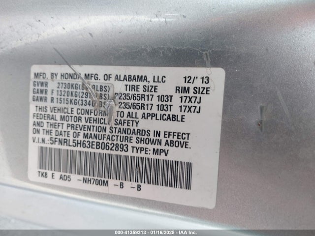 Honda Odyssey Ex-l 2014 5FNRL5H63EB062893 Image 9