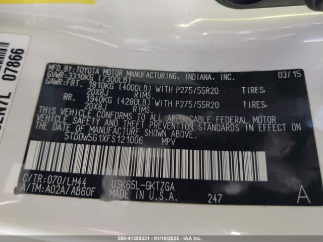 5TDDW5G1XFS121006 Toyota Sequoia Platinum 5.7l V8