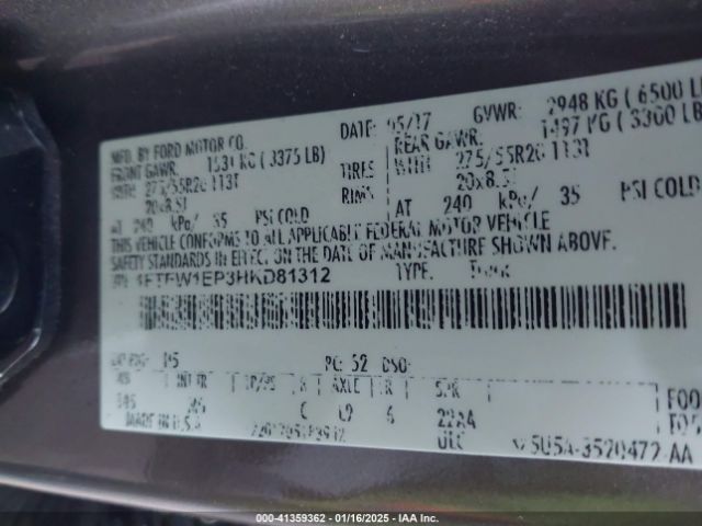 1FTEW1EP3HKD81312 Ford F-150 Xlt