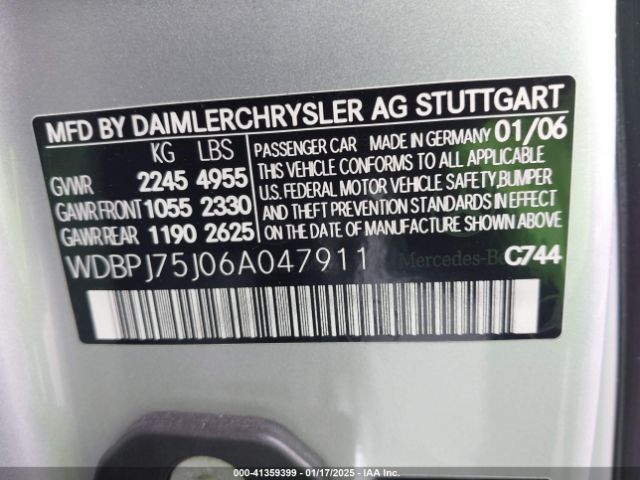 2006 MERCEDES-BENZ CL 500 WDBPJ75J06A047911 Photo 8