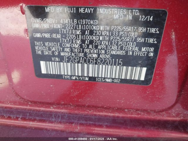 JF2GPACC6F8220115 Subaru Xv Crosstrek 2.0i Premium