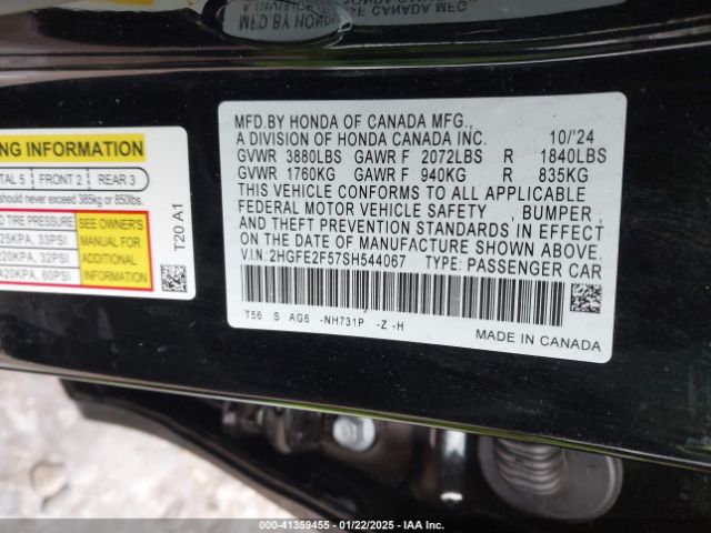 2HGFE2F57SH544067 Honda Civic Sport