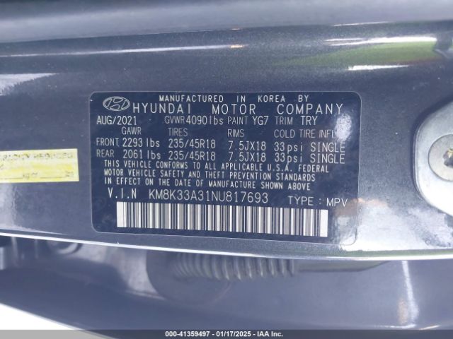 KM8K33A31NU817693 Hyundai Kona N Line