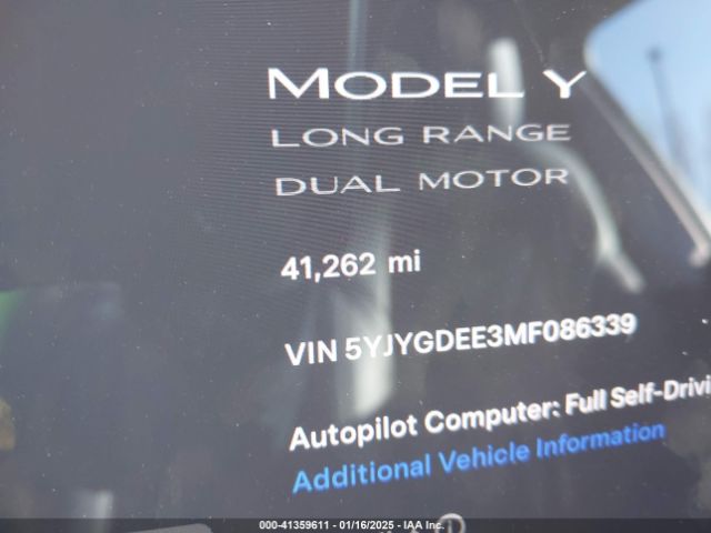 5YJYGDEE3MF086339 Tesla Model Y Long Range Dual Motor All-wheel Drive