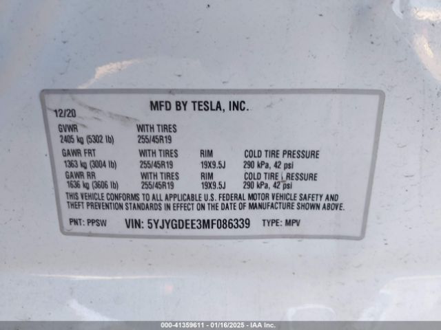 5YJYGDEE3MF086339 Tesla Model Y Long Range Dual Motor All-wheel Drive