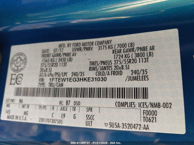 Ford F-150 Xlt 2017 1FTEW1EG3HKE31030 Image 9
