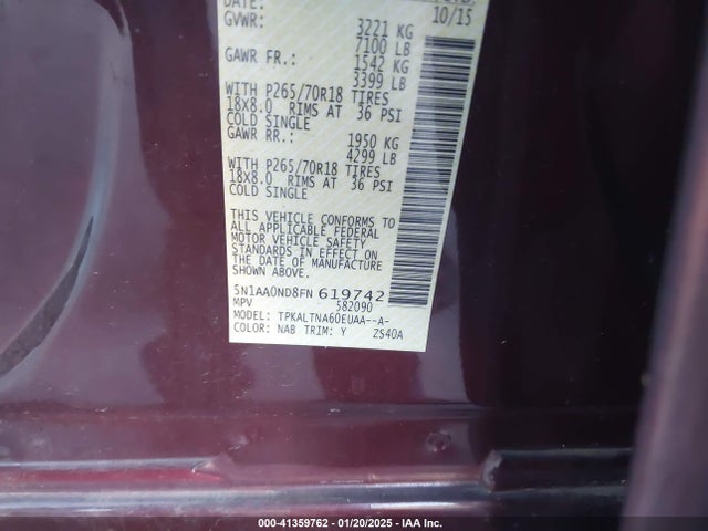 5N1AA0ND8FN619742 Nissan Armada Platinum/sl/sv
