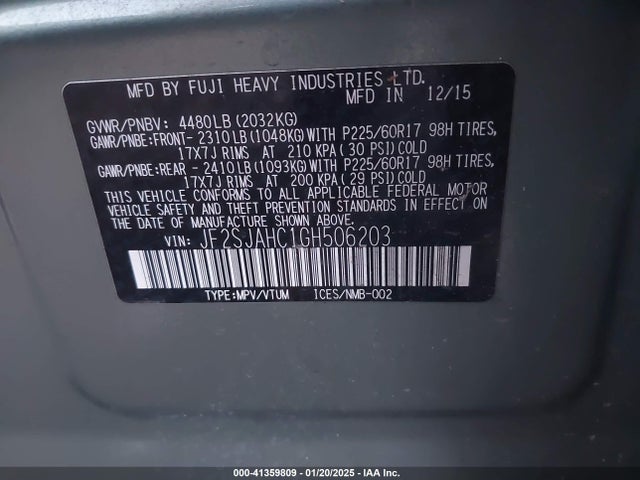 JF2SJAHC1GH506203 Subaru Forester 2.5i Limited