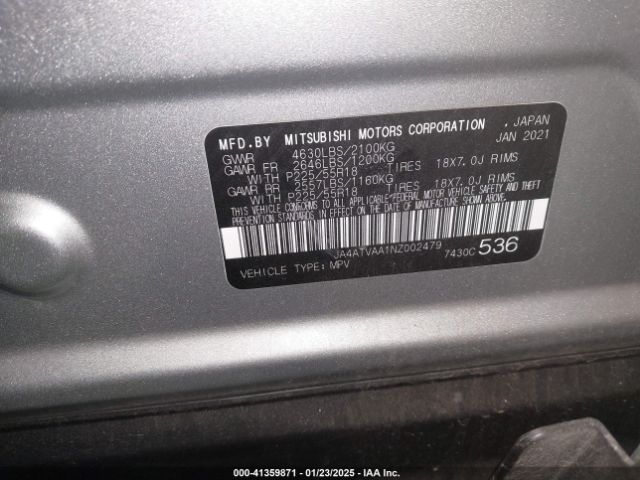 JA4ATVAA1NZ002479 Mitsubishi Eclipse Cross Le S-awc