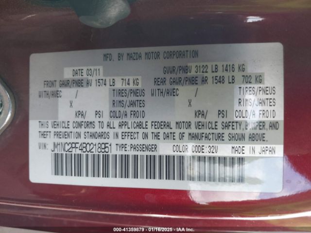 2011 MAZDA MX-5 MIATA JM1NC2PF4B0218951 Photo 8