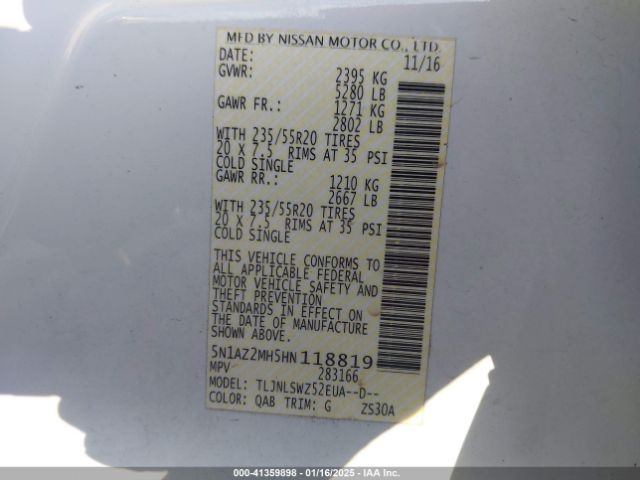 5N1AZ2MH5HN118819 Nissan Murano Platinum