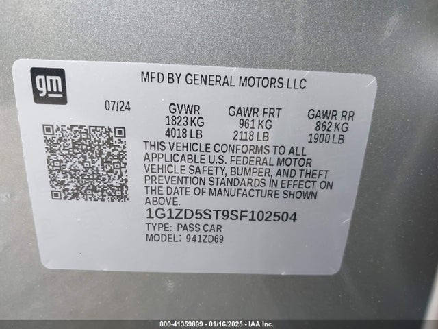 1G1ZD5ST9SF102504 Chevrolet Malibu Fwd 1lt