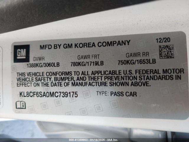 KL8CF6SA0MC739175 Chevrolet Spark Fwd 2lt Automatic