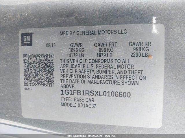 1G1FB1RSXL0106600 Chevrolet Camaro Rwd  1lt