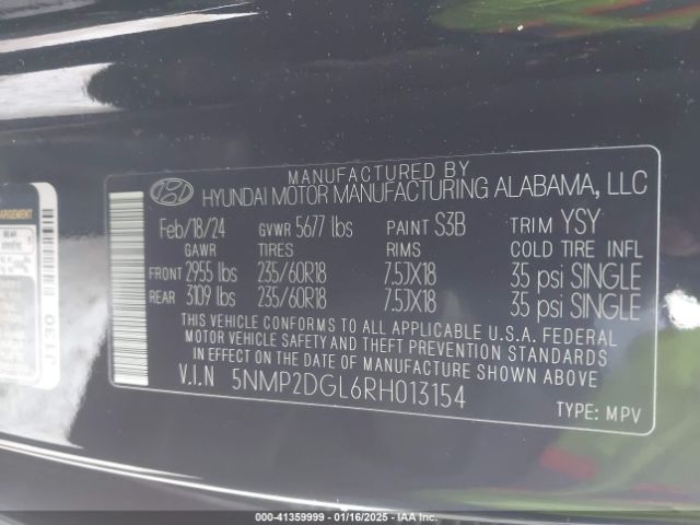 5NMP2DGL6RH013154 Hyundai Santa Fe Sel