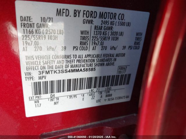 3FMTK3SS4MMA58585 Ford Mustang Mach-e Premium