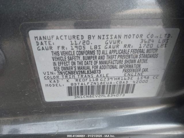 3N1CN8EV2ML834073 Nissan Versa Sv Xtronic Cvt
