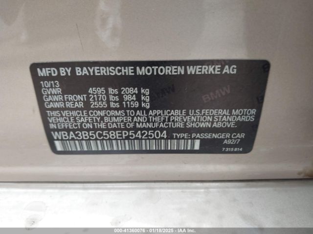 2014 BMW 3 SERIES WBA3B5C58EP542504 Photo 8