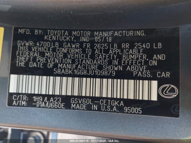 58ABK1GG8JU109879 Lexus ES 350