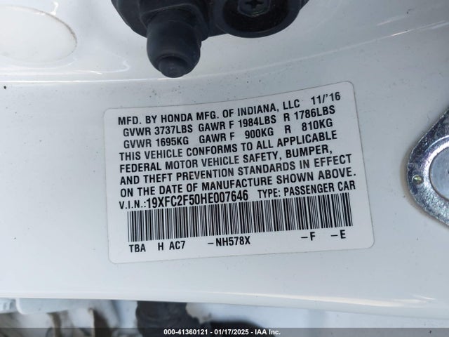 Honda Civic Lx 2017 19XFC2F50HE007646 Image 9