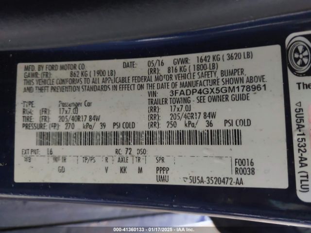 3FADP4GX5GM178961 Ford FIESTA ST