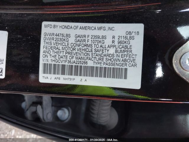 1HGCV1F36JA225266 Honda Accord Sport