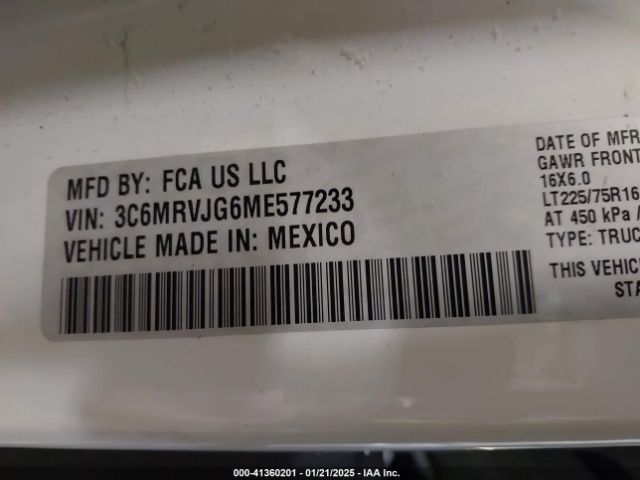 3C6MRVJG6ME577233 RAM Promaster 3500 Cargo Van High Roof 159 Wb Ext