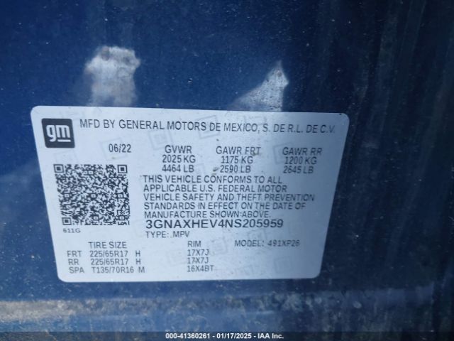 3GNAXHEV4NS205959 Chevrolet Equinox Fwd Ls